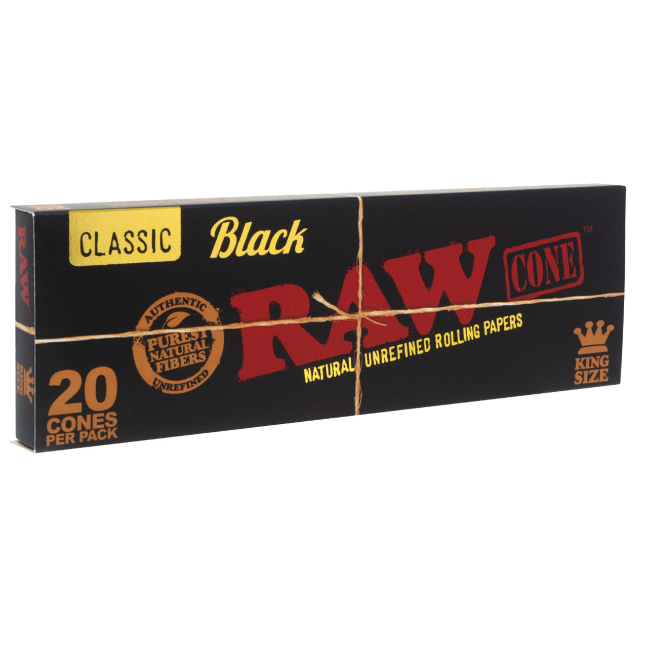 RAW® - Classic Black Pre-Roll Cone King Size (20ct) - with Funnel - Display of 12