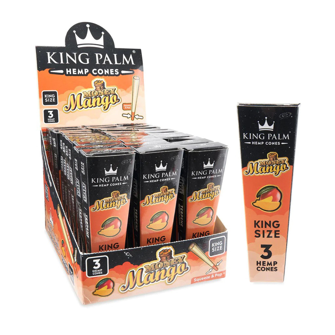 King Palm - King Size Pre-Roll Hemp Cones (3pk) - Display of 30