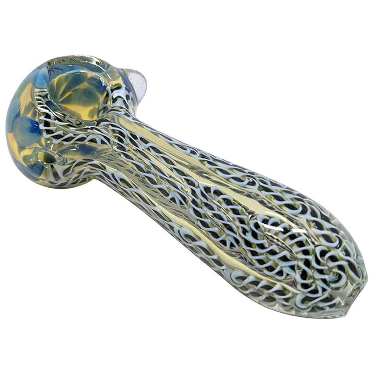 4.5" Silver Fumed Latticinio Work Spoon Hand Pipe