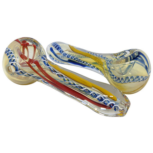 4" Silver Fumed Latticinio Twist Work Spoon Hand Pipe - 2 Pack