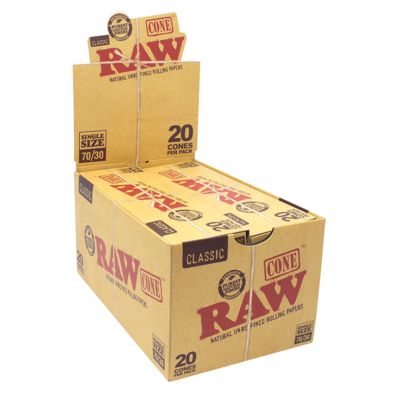 RAW® - Classic Pre-Roll Cone 70mm/30mm Size (20ct) with Funnel - Display of 12