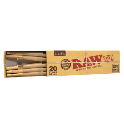 RAW® - Classic Pre-Roll Cone 70mm/30mm Size (20ct) with Funnel - Display of 12