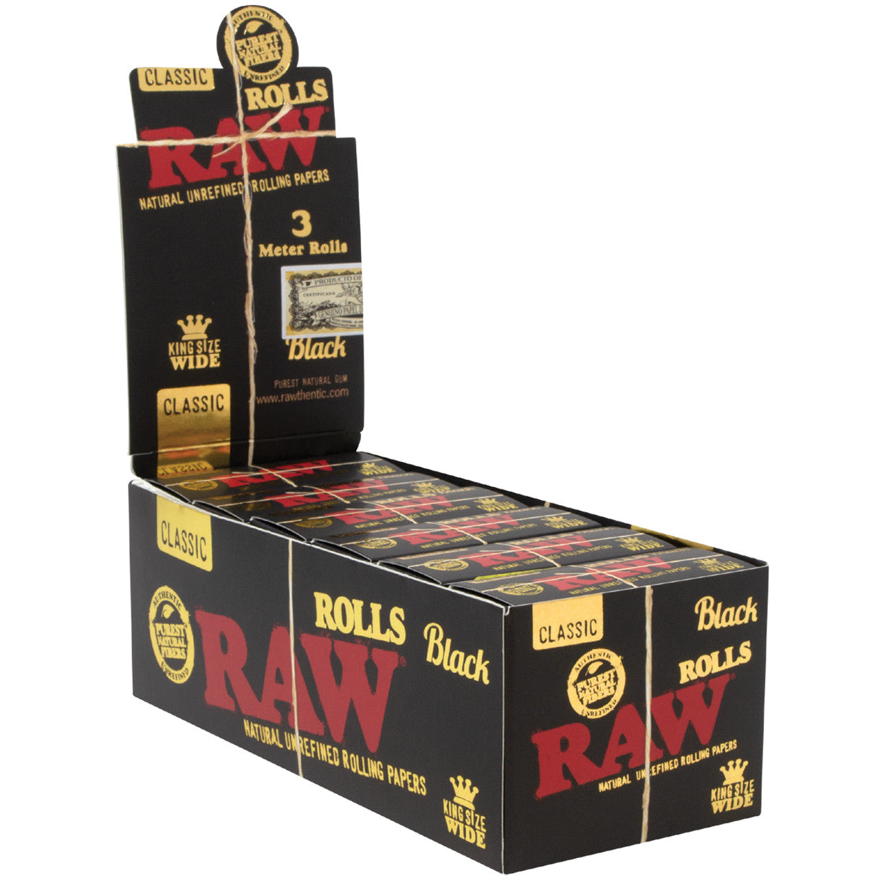 RAW® - Black King Size Wide Rolls (3m) - Display of 12