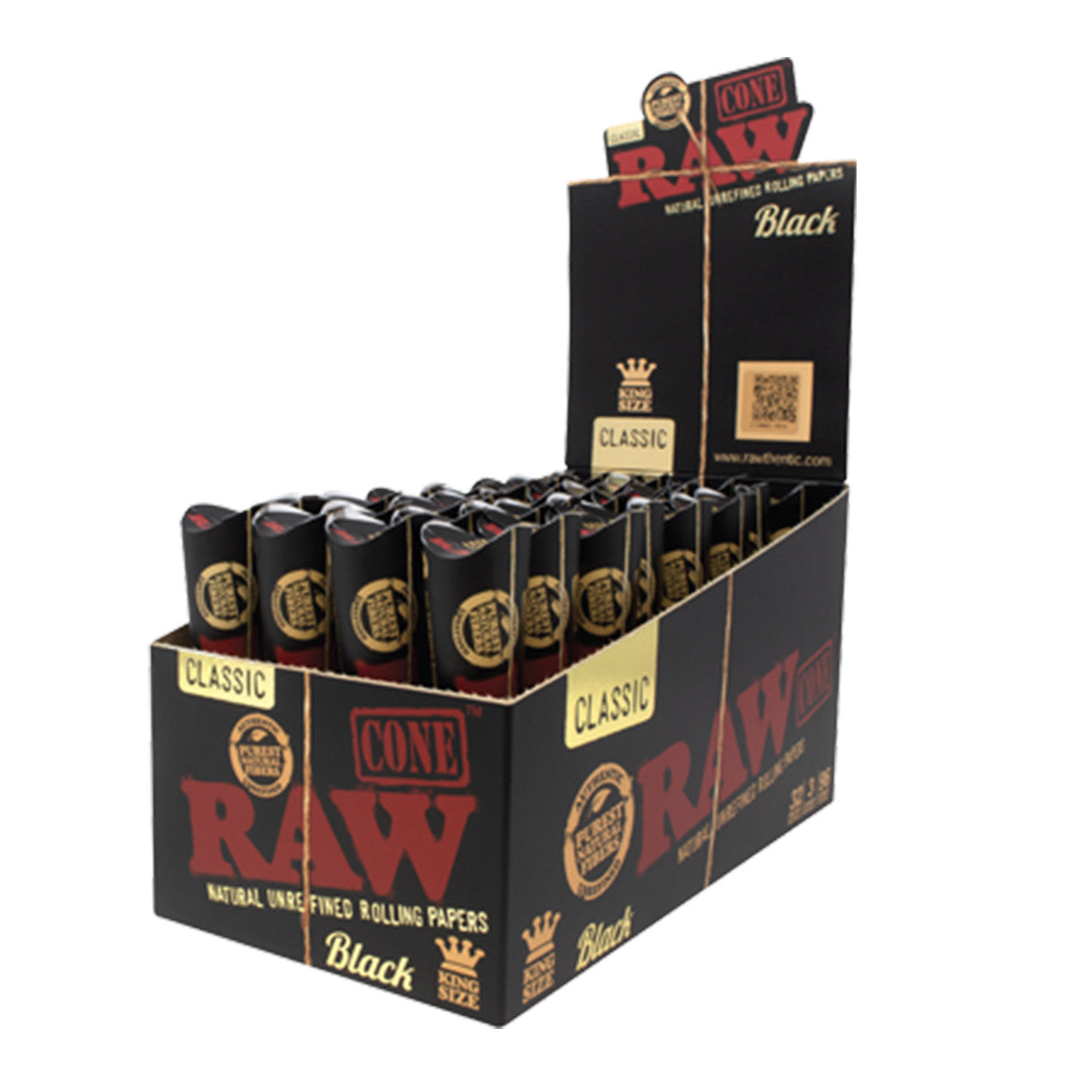 RAW® - Black Pre-Rolled Cone King Size (3pk) - Display of 32