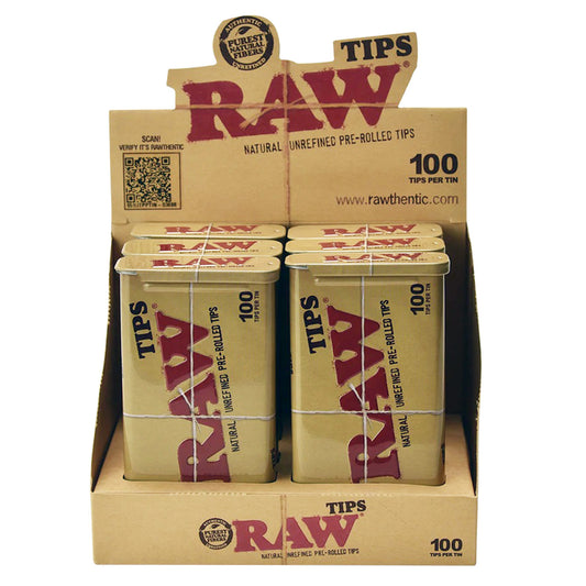 RAW® - Pre-Rolled Tips (100ct) Tin - Display of 6