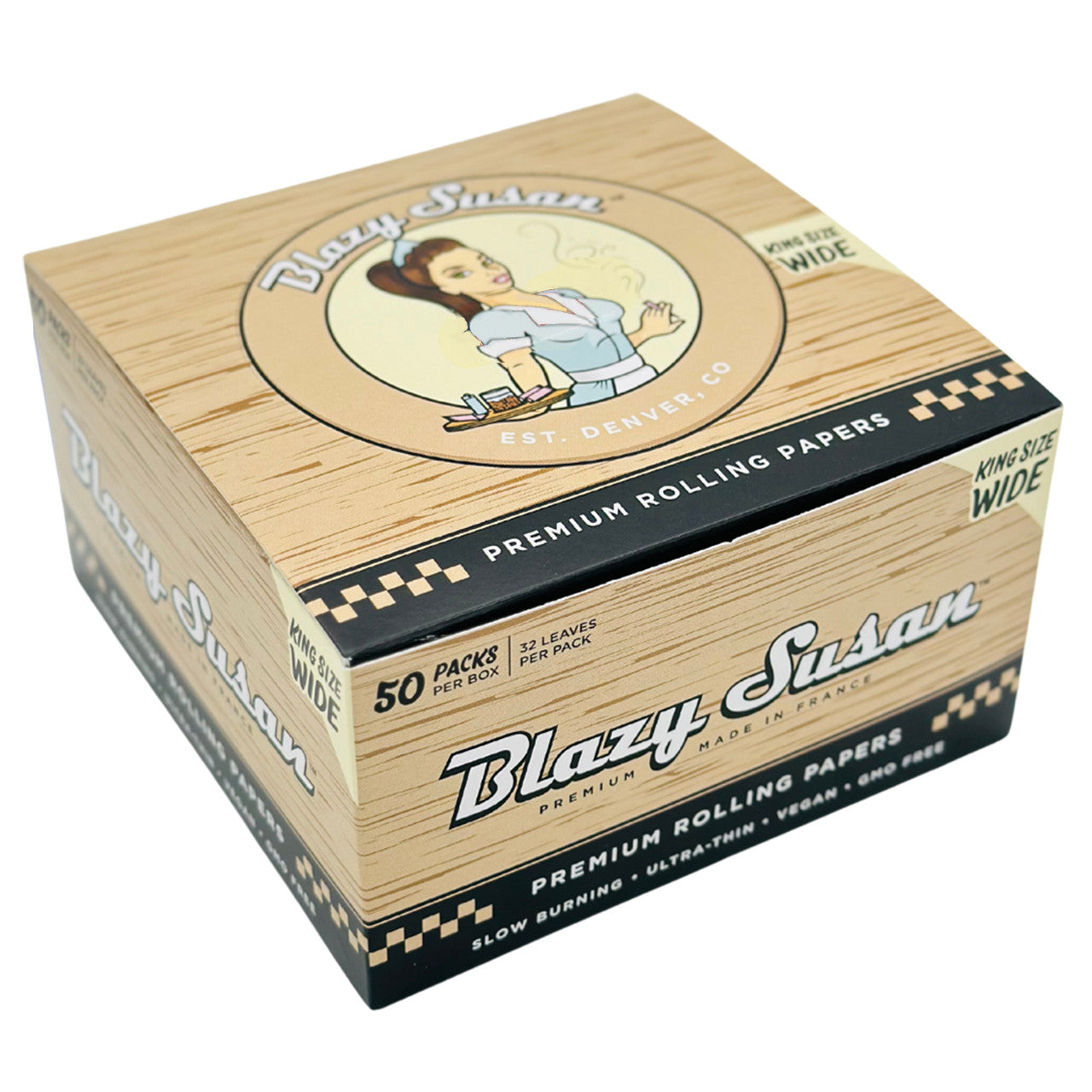 Blazy Susan® - Unbleached King Size Wide Rolling Papers - Display of 50