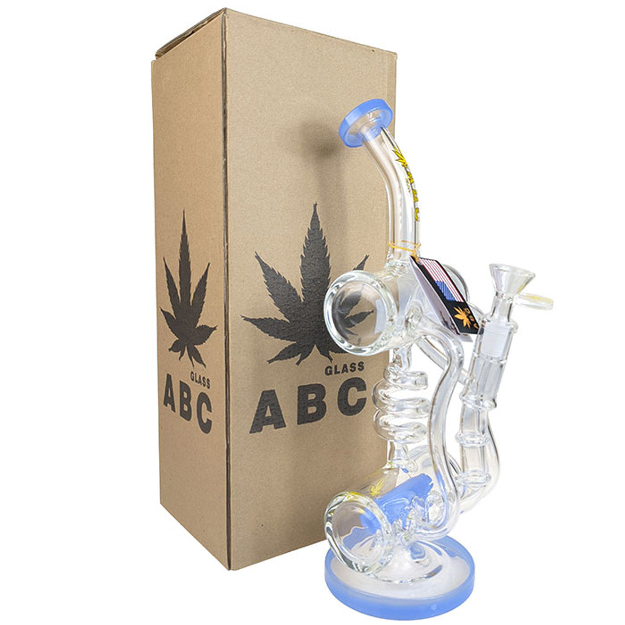 ABC - 12" Assorted Color Trim Coil Barrel Mult Perc Water Pipe - with 14M Bowl & 4mm Banger