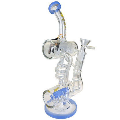 ABC - 12" Assorted Color Trim Coil Barrel Mult Perc Water Pipe - with 14M Bowl & 4mm Banger